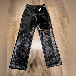 Express Shiny Black Patent-Look Straight Leg Pants 8R